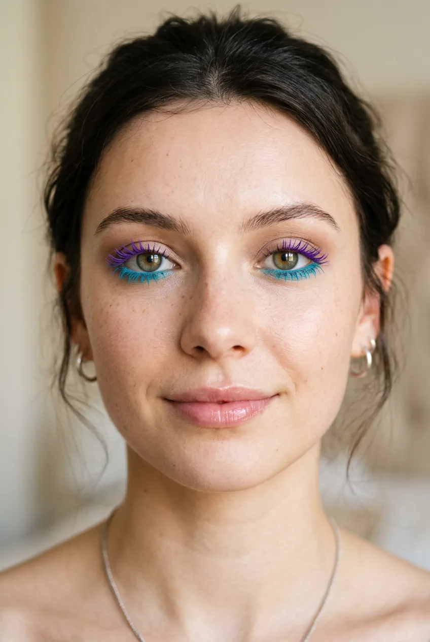 Woman with bright colorful mascara on lower lashes only