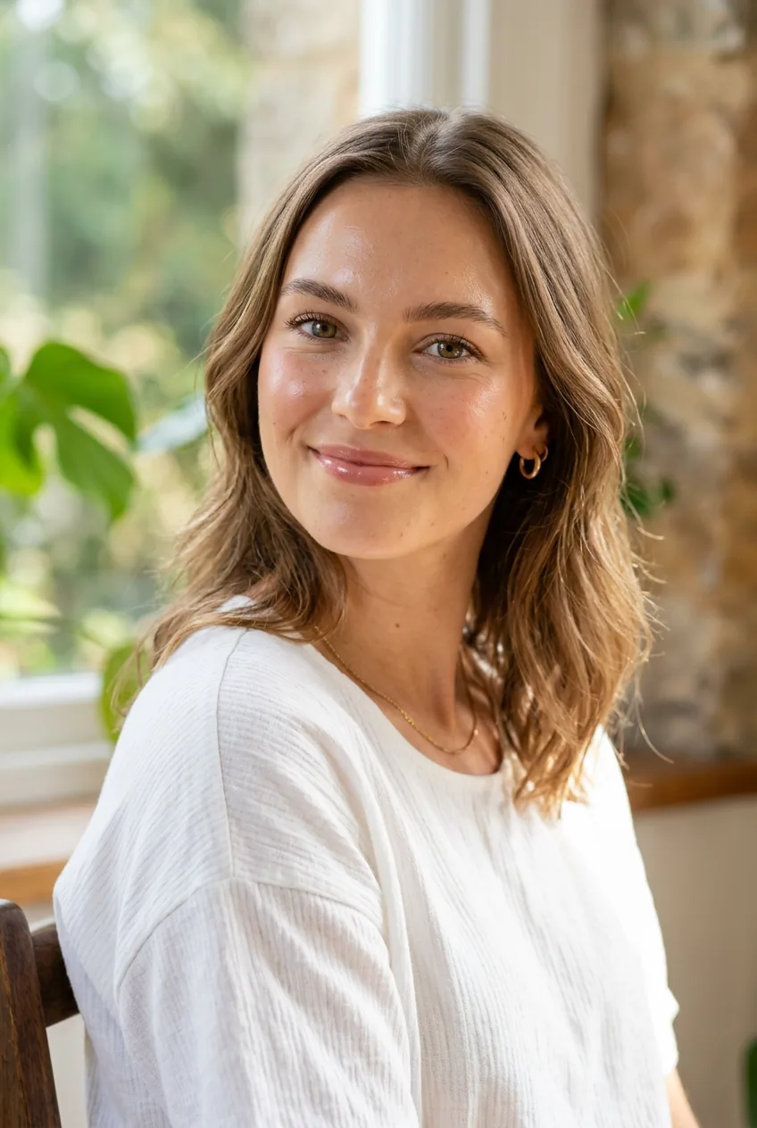 Portrait of woman with completed minimal clean girl makeup showing natural radiant enhancement