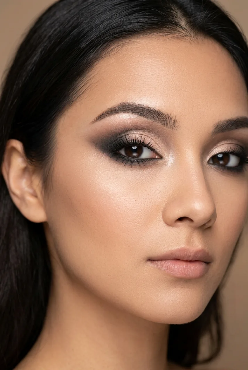 Completed smokey eye showing seamless gradient from light to dark with professional blending