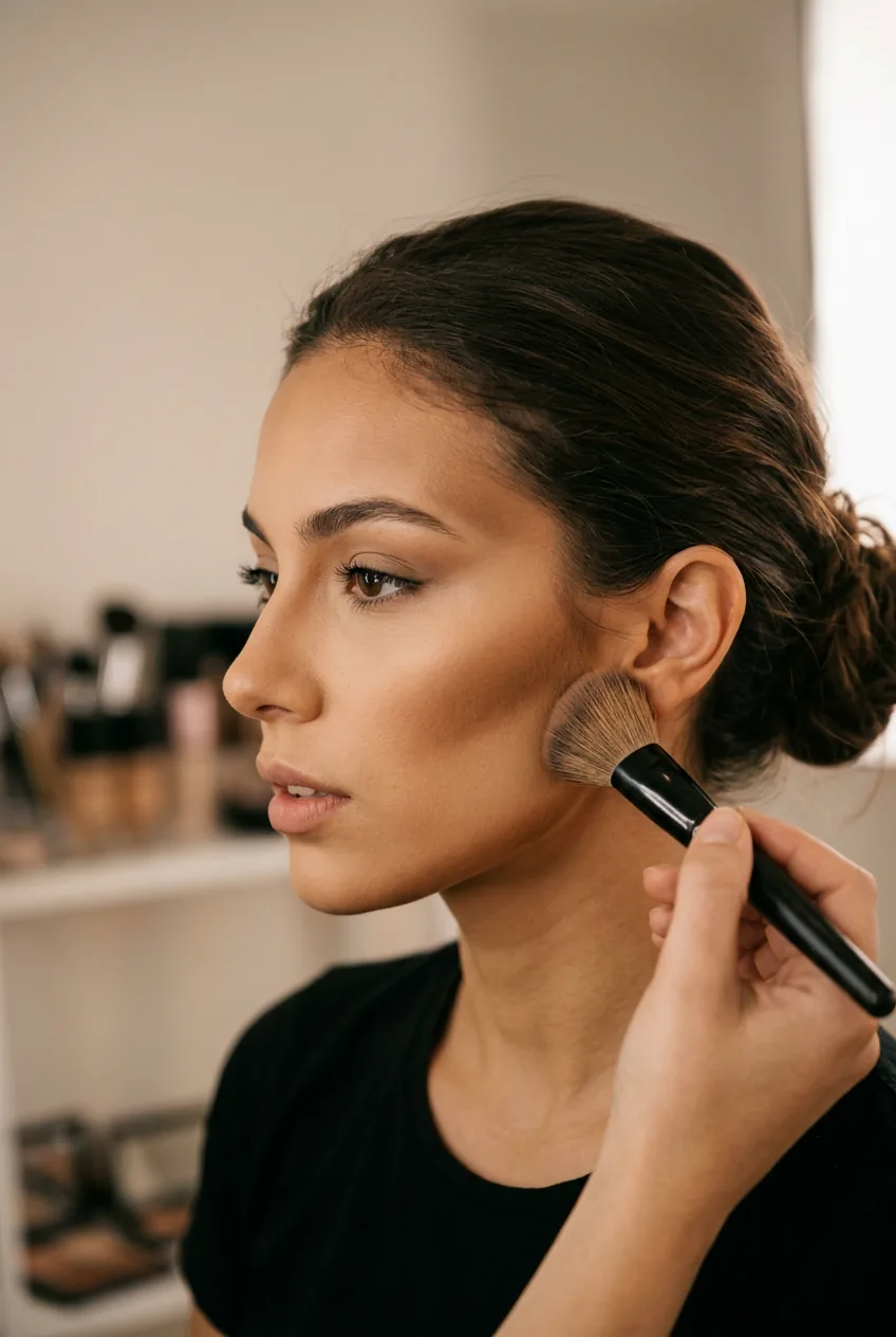Side profile showing dramatic contouring creating hollow shadows under cheekbones