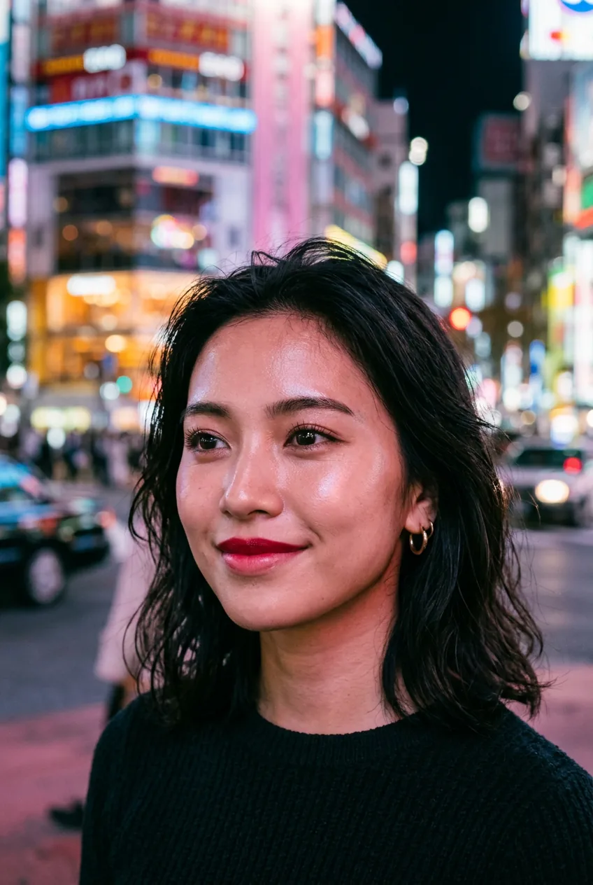 Woman with precise gradient lip technique and glass-skin finish makeup