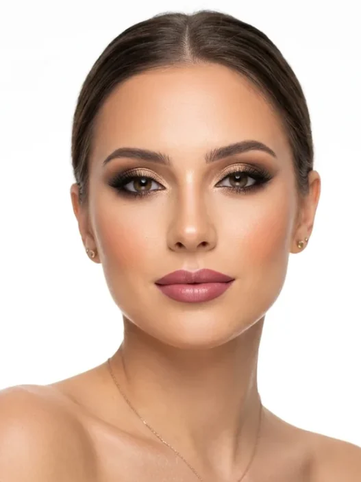 Collection of diverse makeup looks showcasing various techniques and color palettes on model