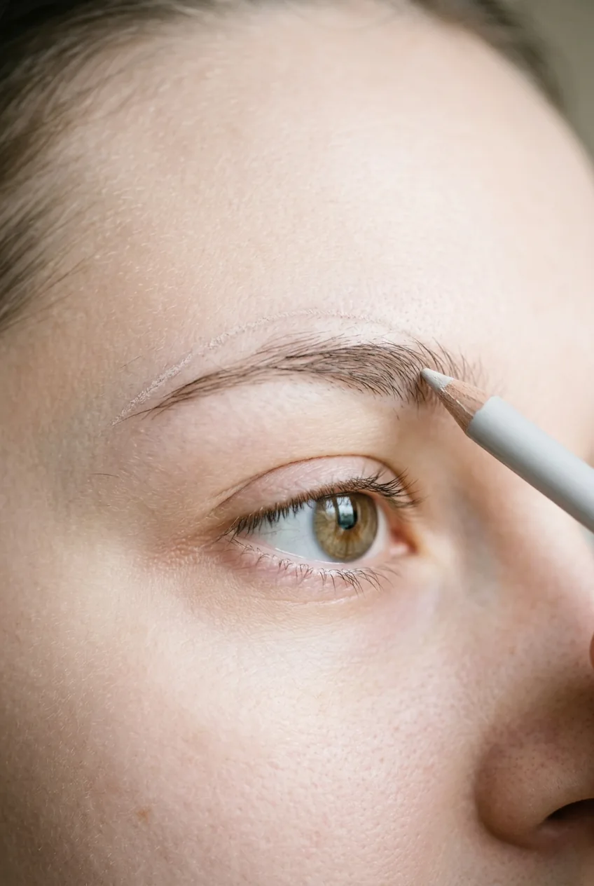 Close-up of eye area with light pencil marks mapping out placement for clown makeup design
