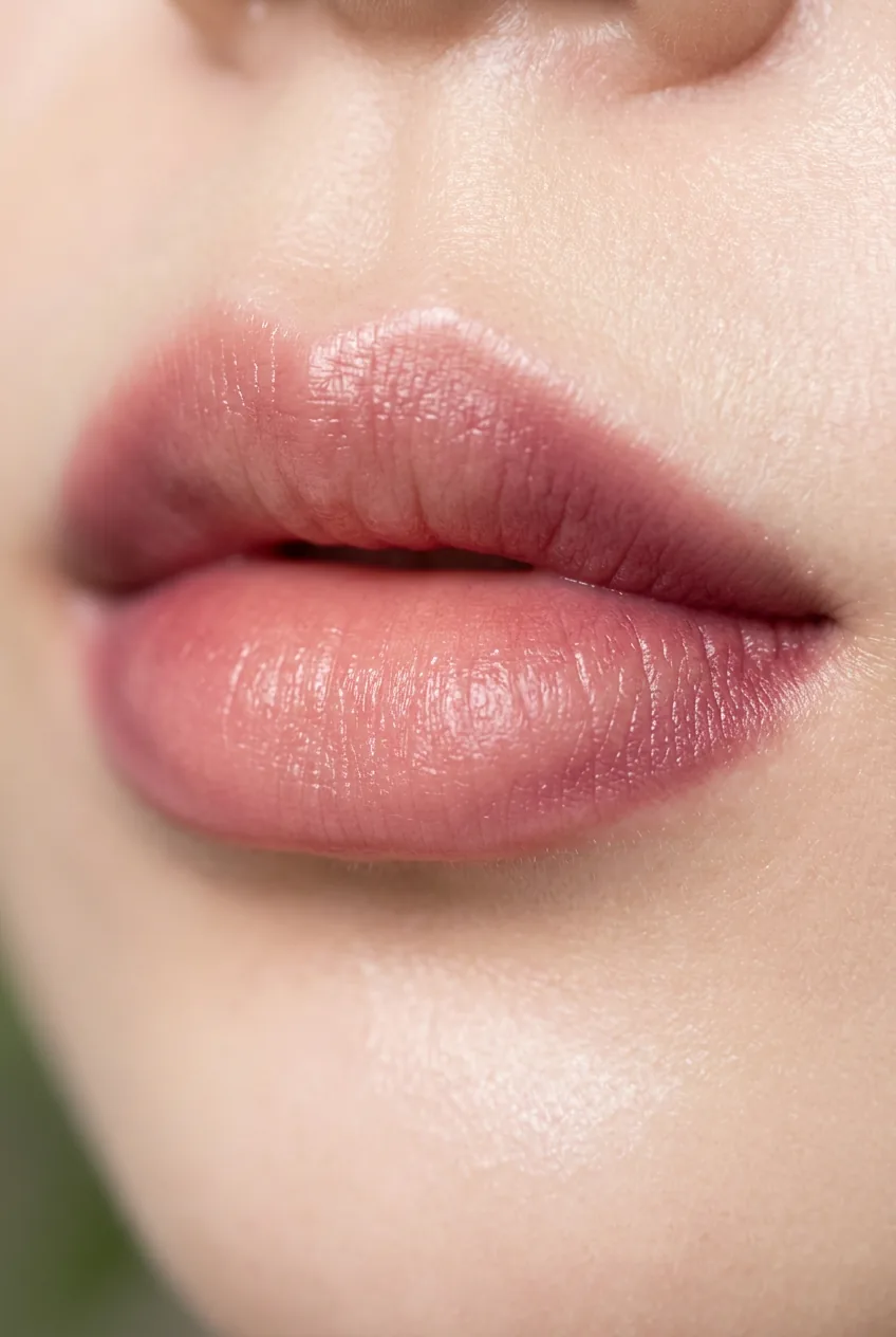 Final lip combo result showing perfect gradient from light to deep color with natural finish