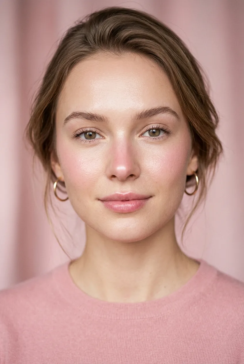 Woman with subtle pink wash on high points of face creating natural dewy glow effect