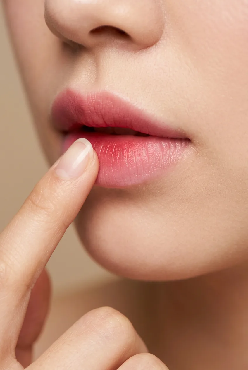 Detailed view of smooth lip gradient showing seamless color transition during blending process