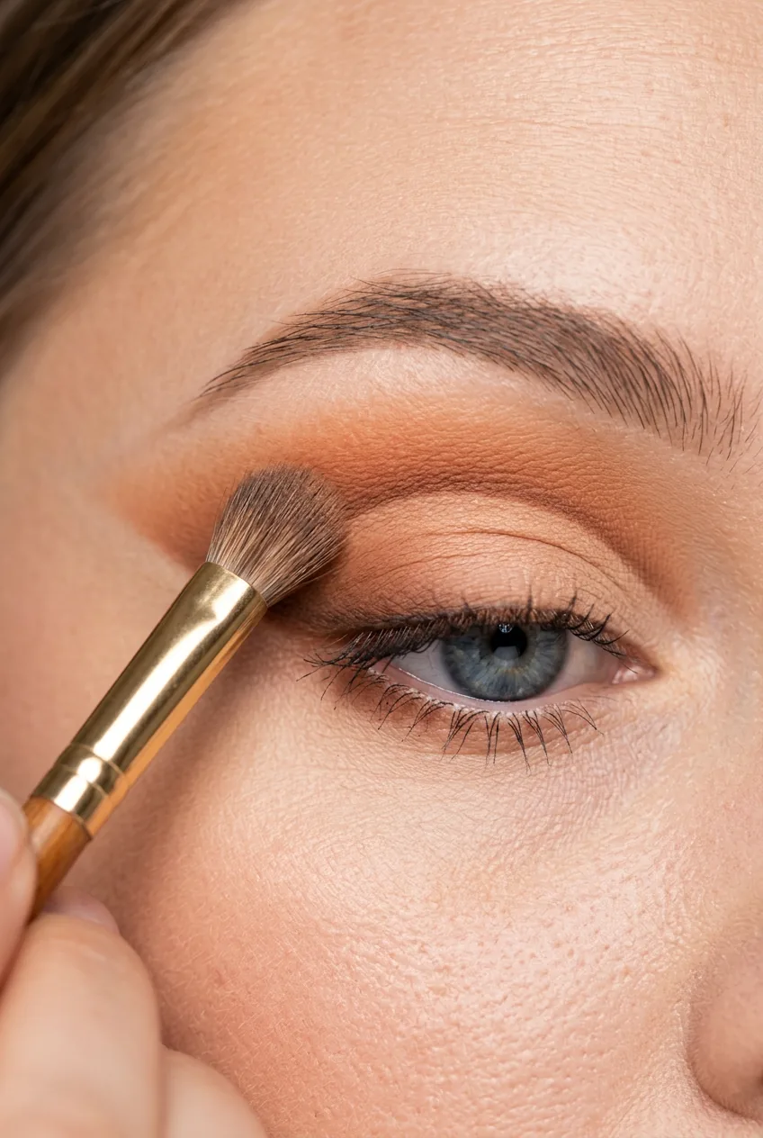 Transition blending above cut crease showing circular brush motions creating seamless gradient