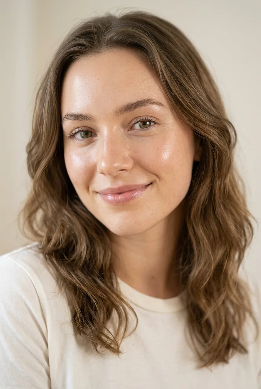 Woman with barely visible natural makeup showing fresh-faced minimal beauty look