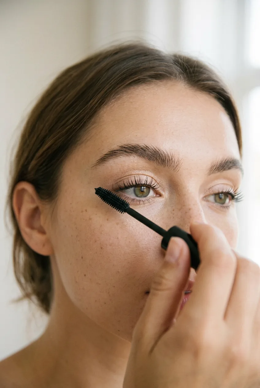 Close-up of woman applying mascara with focus on lash separation technique