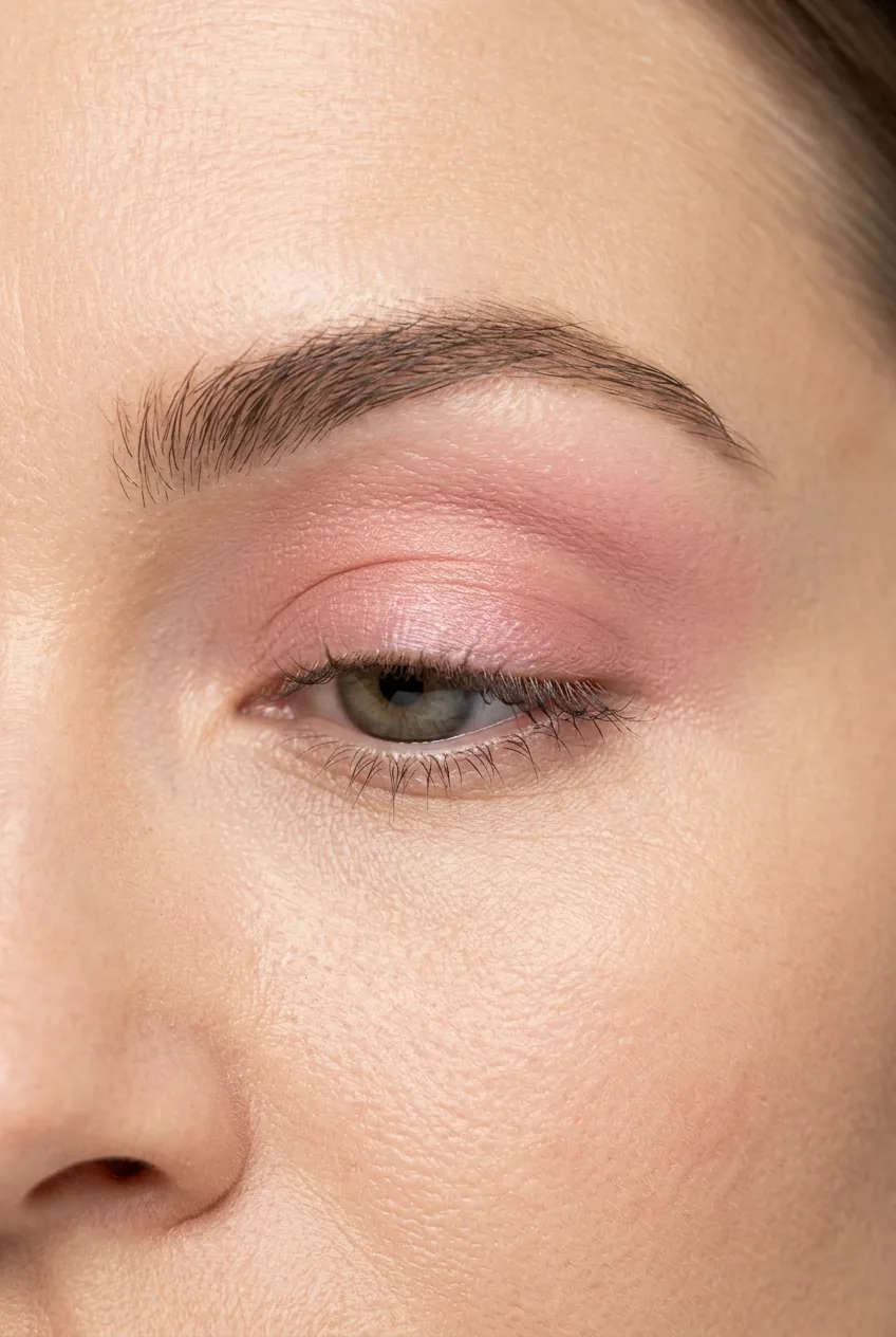 Cheek area showing cream blush being applied to apple and blended toward temple
