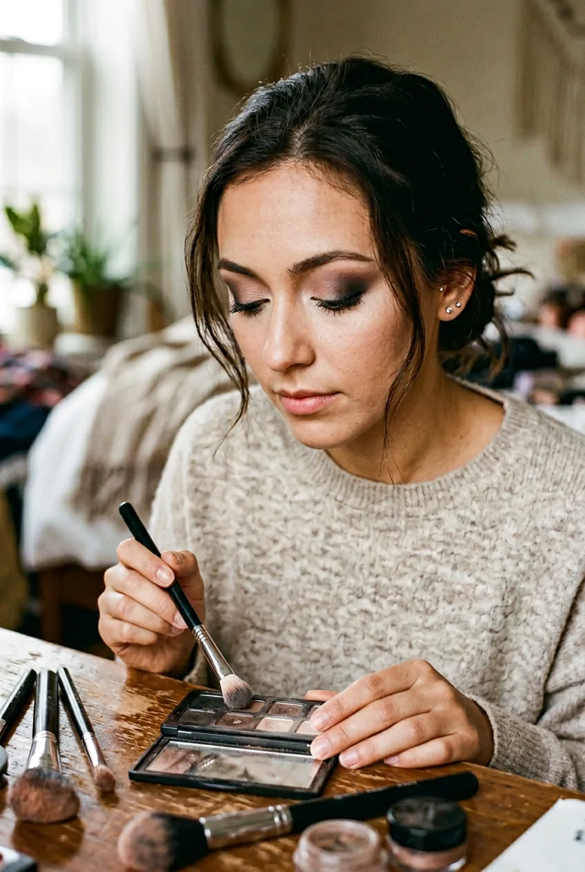 Woman with perfectly blended smoky eye showing gradient from dark outer corner to light inner corner