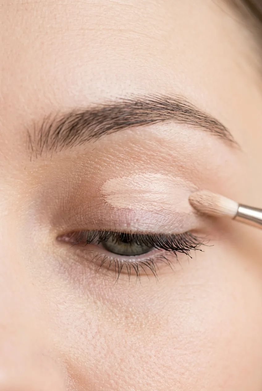 Primer being applied to eyelid as base preparation for eyeshadow in tutorial format
