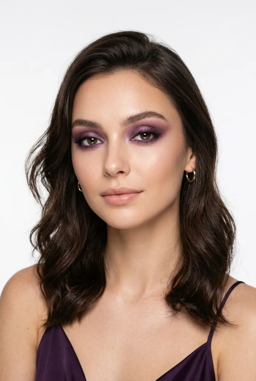 Woman with purple haze eyeshadow in sophisticated plum and mauve tones