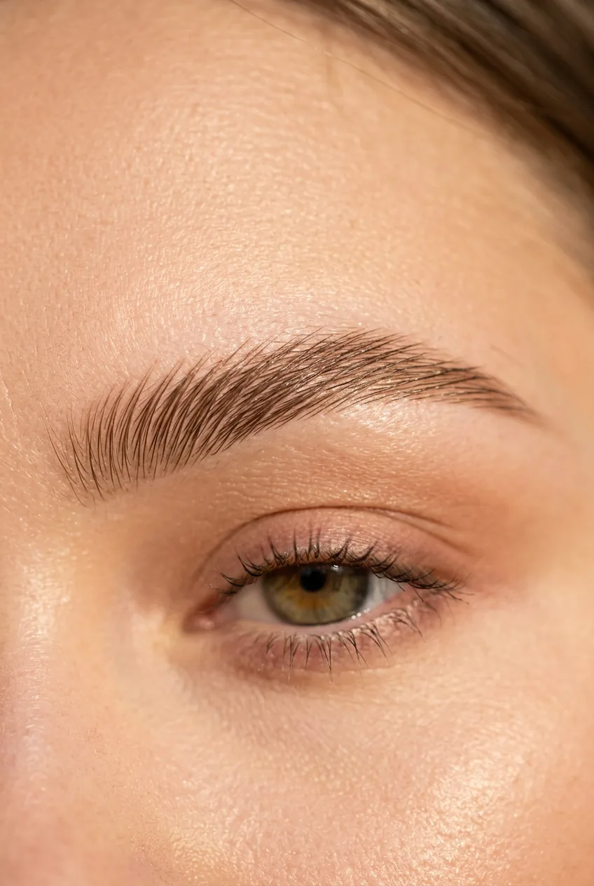 Well-groomed eyebrows with gel product showing natural texture and definition