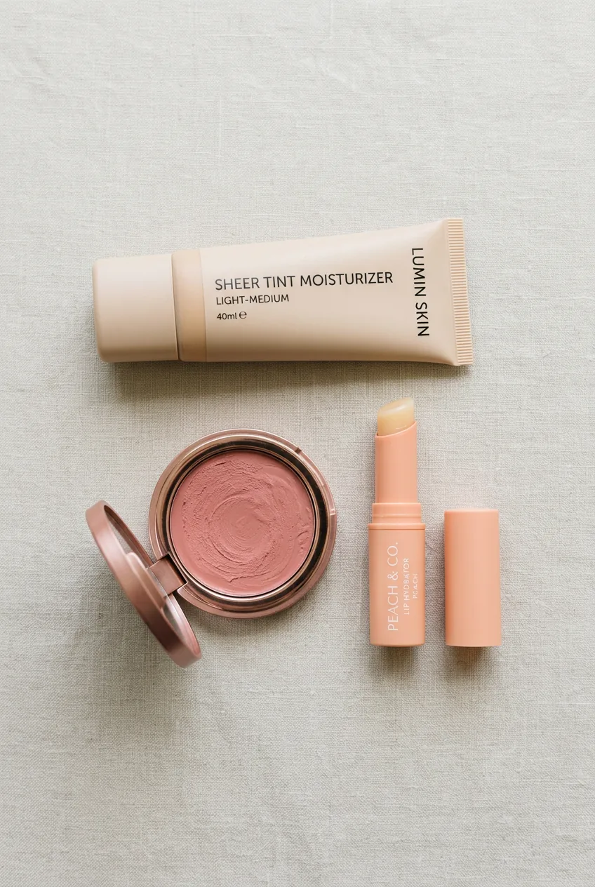 Close-up of face showing tinted moisturizer being blended on T-zone area with natural finish