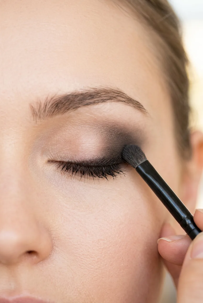 Smudge brush blending kohl eyeliner along lower lash line into a soft smoky gradient under the eye