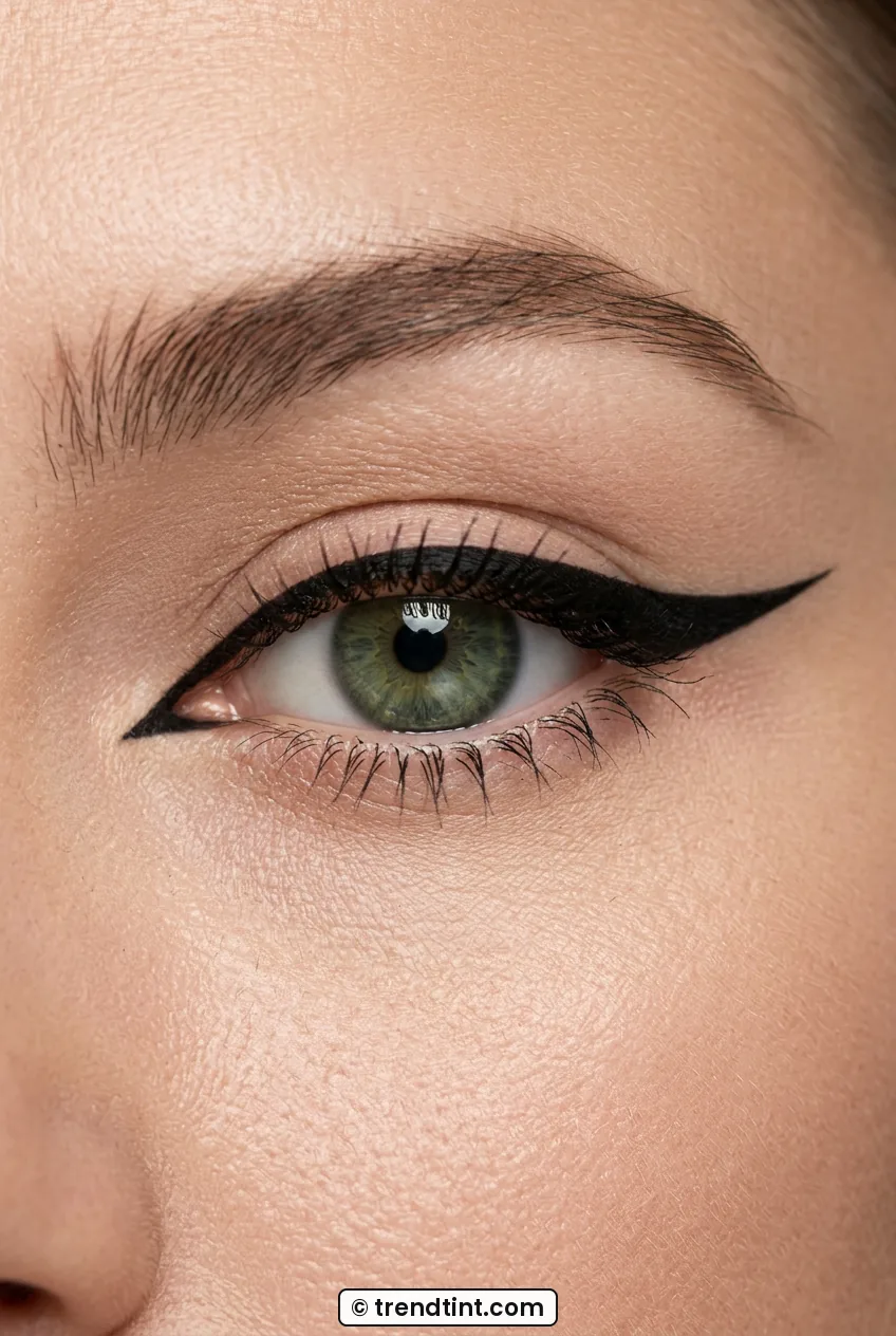 Woman almond eye close-up with long sleek siren liner extending outward