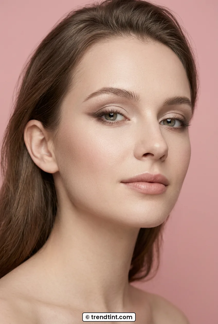 Woman with soft taupe and champagne eyeshadow and smudged brown liner in three-quarter view