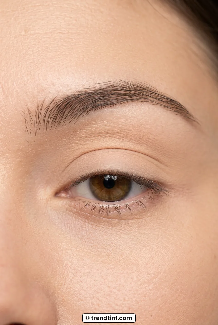 Close-up of woman eye showing smooth primed eyelid with even skin tone