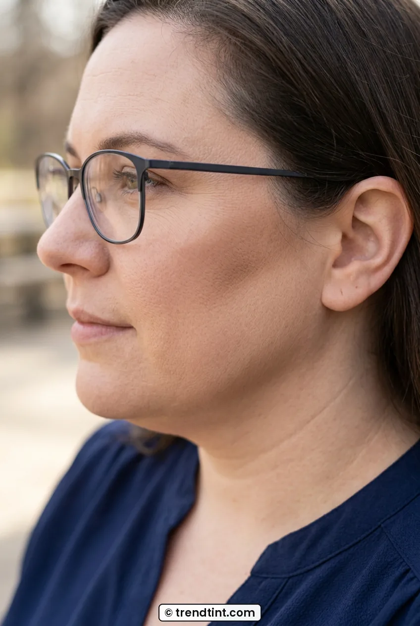 Side profile of woman showing short lifted contour blended toward hairline