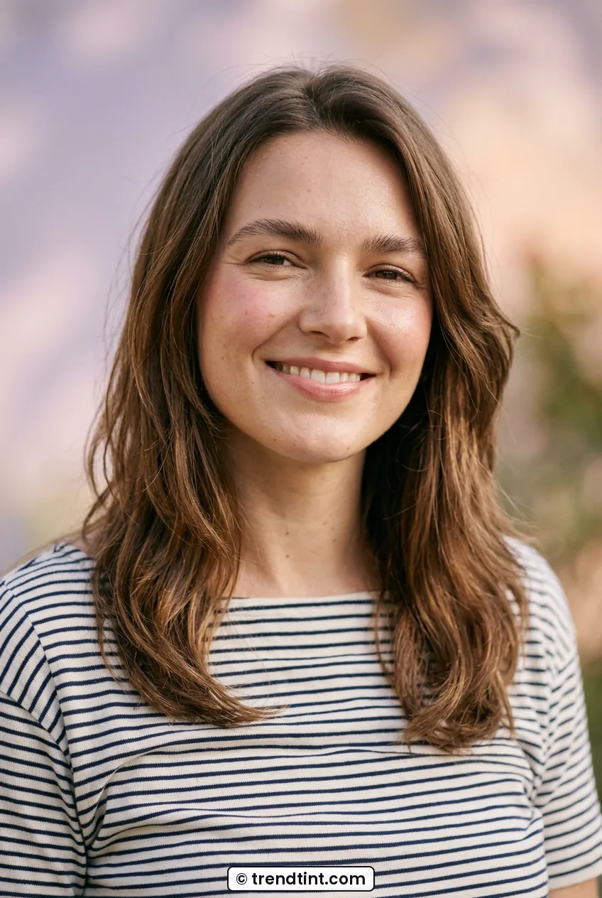 Woman with simple everyday makeup and cream blush smiling softly