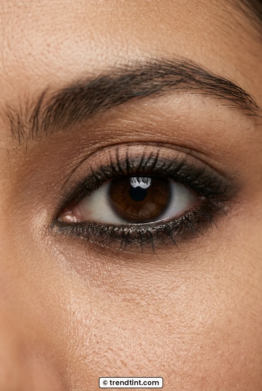 Woman eye close-up with smudged kajal kohl liner around upper and lower lashes