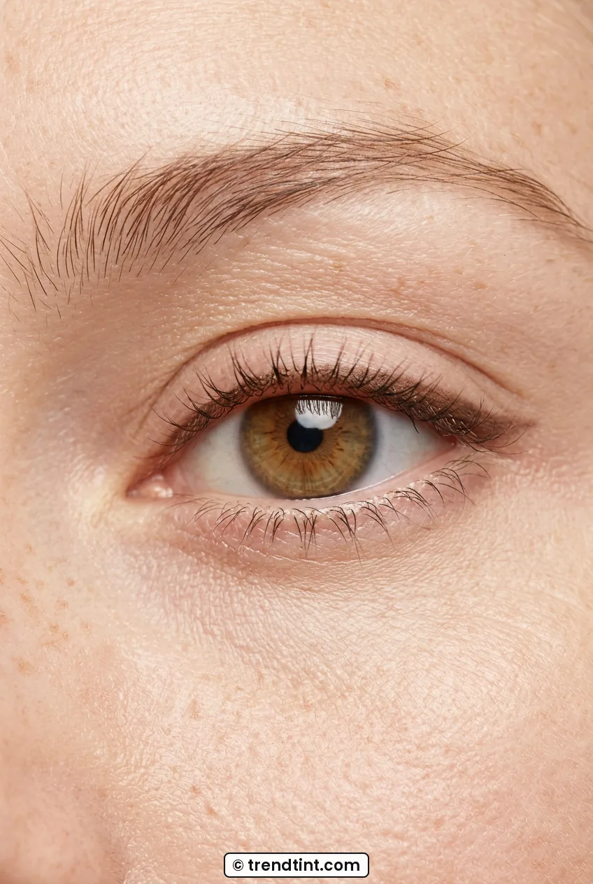 Woman eye close-up with soft brown tightline making lashes look naturally thicker