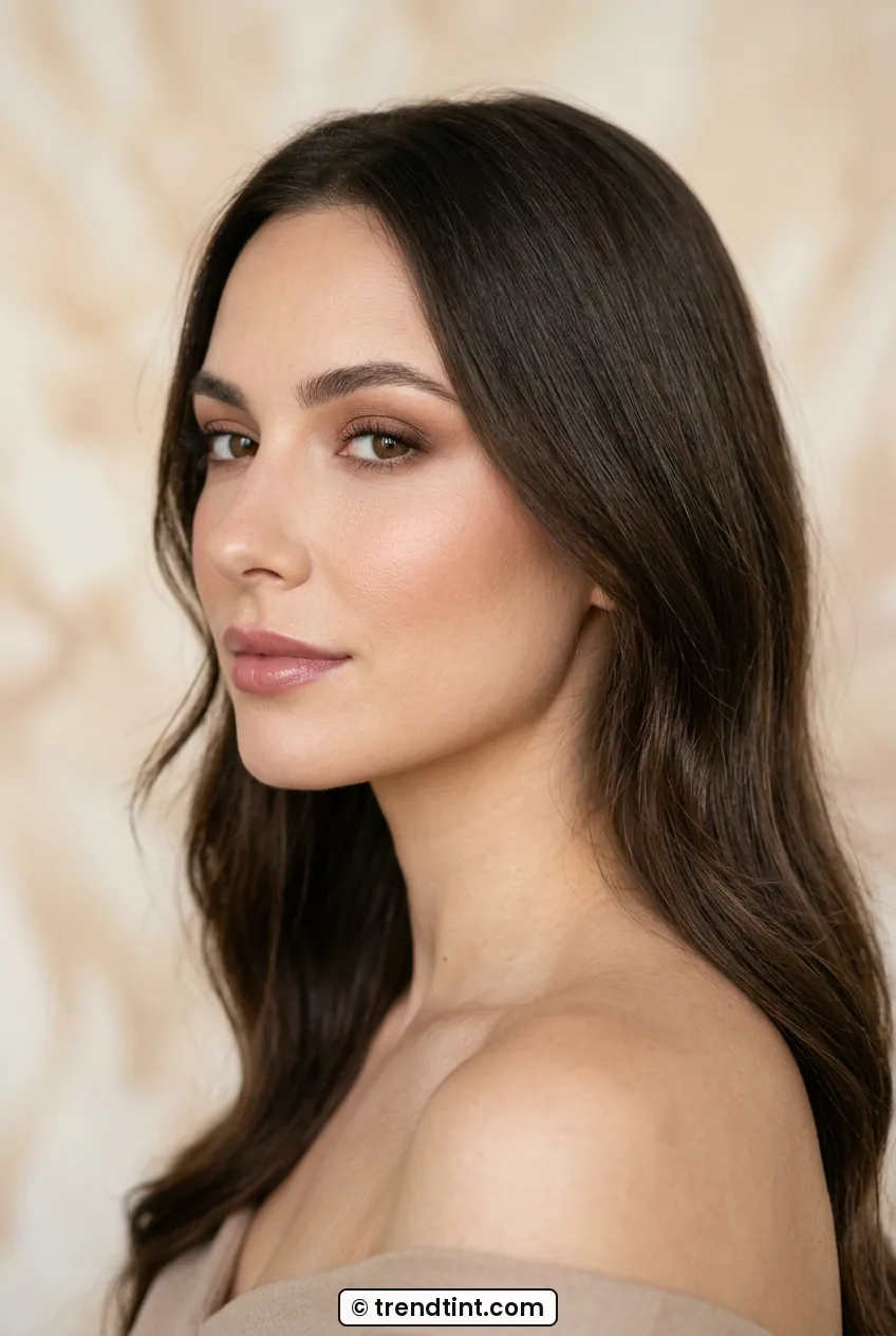 Woman with softly sculpted cheeks and mauve lips in side profile