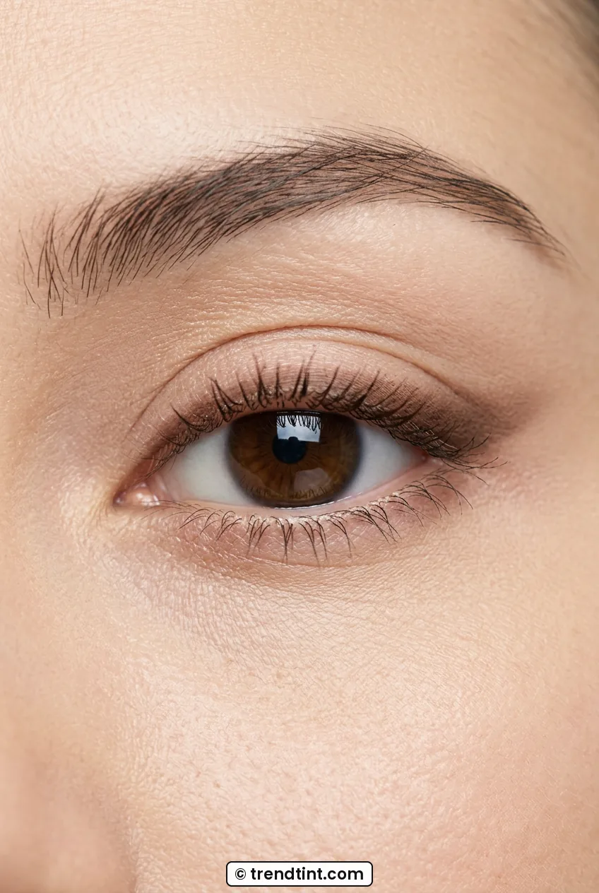 Close-up of woman eye showing soft smudged pencil liner and mascara definition